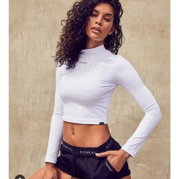 KORAL LUCA BLACKOUT LONG SLEEVE CROP TOP White Sz M - Picture 1 of 10